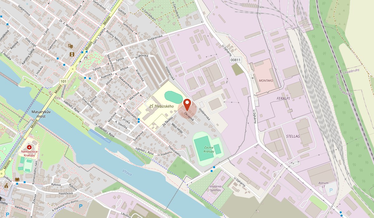 Mapa s vyznačenou adresou Okrajová 1163, 278 01 Kralupy nad Vltavou