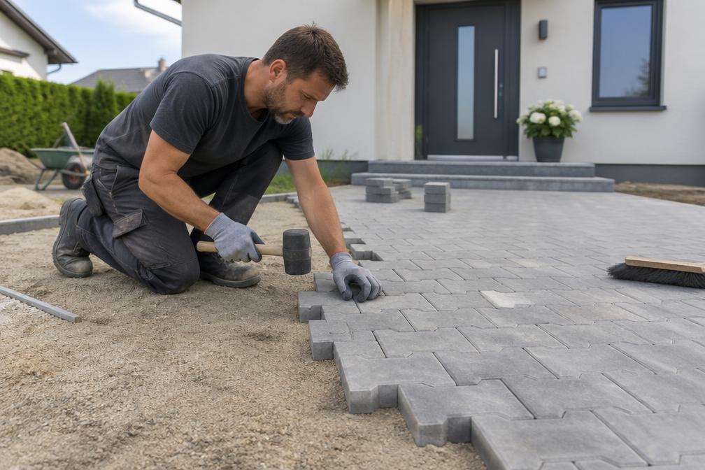 Pokládka zámkové dlažby před rodinným domem